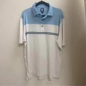 FootJoy Golf Polo Shirt Men’s Large Blue White Poly Spandex Casual Business